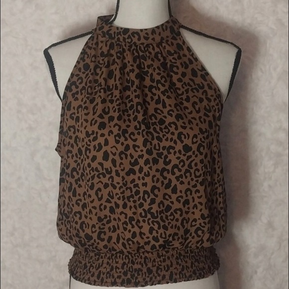 Sienna Sky Sleeveless Animal Print Top Key Hole Halter Size L - Picture 1 of 7
